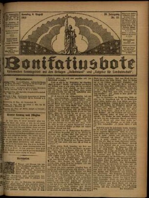 Erste Ausgabe vom Sonntag, den 06. August 1922.