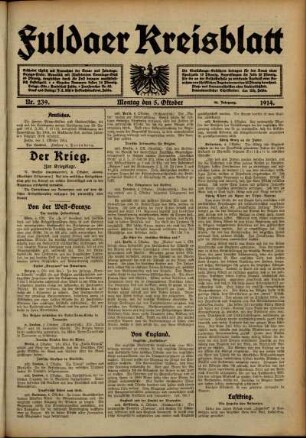 Ausgabe vom Montag, den 05. Oktober 1914.