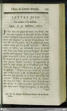 Lettre XLVII. La même à la même. A Grignan. le 30. Octobre, 1672