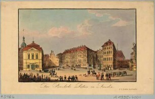 Das Taschenbergpalais (Prinzenpalais) in Dresden, Blick nach Südosten, links das Komödienhaus am Schloss