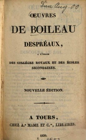 Oeuvres : à l'usage des colléges royaux et des écoles secondaire