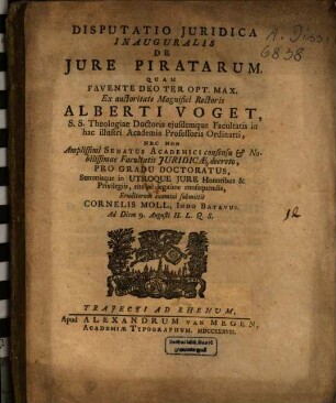 Disputatio Iuridica Inauguralis De Iure Piratarum
