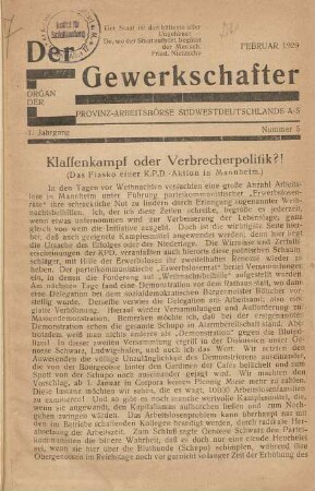 1. Jahrgang, Nummer 5, Februar 1929