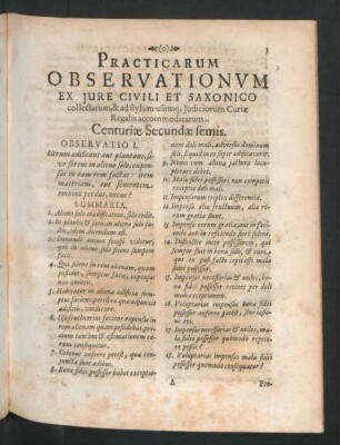 Centuriae Secundae semis. Observatio I. - X.