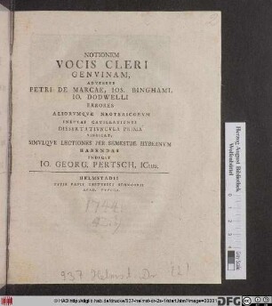 Dissertativncvla Prima Vindicat, Simulque Lectiones Per Semestre Hybernvm Habendas
