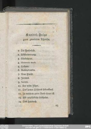 Kapitel-Folge zum zweiten Theile.