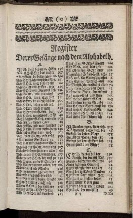 Register Derer Gesänge nach dem Alphabeth.