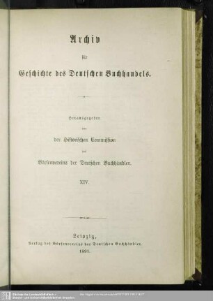 14.1891: Archiv für Geschichte des deutschen Buchhandels