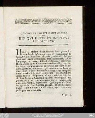 Commentatio Iuris Germanici De His Qui Heredes Institui Prohibentur.
