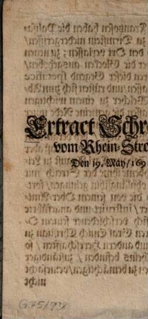 Extract Schreibens vom Rhein-Strohm : Den 19. May 1691.