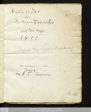 Kalender des deutschen Parnasses auf das Jahr 1811