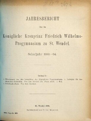 Jahresbericht. 1893/94