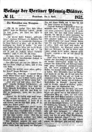 Beilage: No. 14, Sonnabend, den 3. April