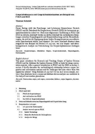 Gesprächskorpora und Gesprächsdatenbanken am Beispiel von FOLK und DGD