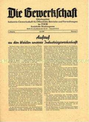 Mitteilungsblatt der Industrie-Gewerkschaft Öffentliche Betriebe und Verwaltungen im FDGB zu den Gewerkschaftswahlen