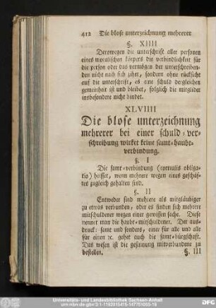XLVIIII Die blose unterzeichnung mehrerer bei einer schuld-verschreibung wirket keine samt-haubt-verbindung.