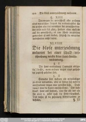 XLVIIII Die blose unterzeichnung mehrerer bei einer schuld-verschreibung wirket keine samt-haubt-verbindung.