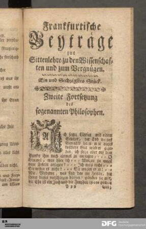 Ein und Sechzigstes Stück. Zweite Fortsetzung des sogenannten Philosophen.