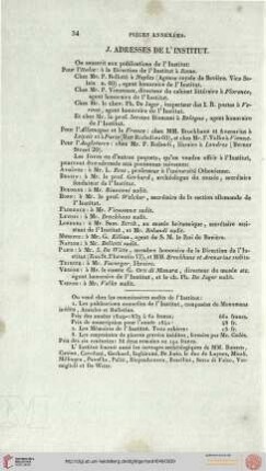 J. Adresses de l'Institut