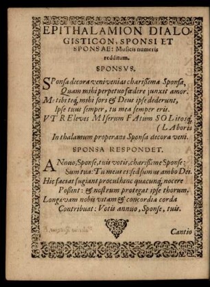 Epithalamion Dialogisticon, Sponsi Et Sponsae ...