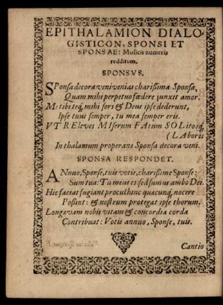 Epithalamion Dialogisticon, Sponsi Et Sponsae ...