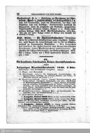 IV. Für Kaufleute, Fabrikanten, Notare, Geschäftsleute etc.