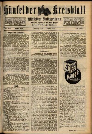 Zweite Ausgabe vom Samstag, den 03. Oktober 1925.