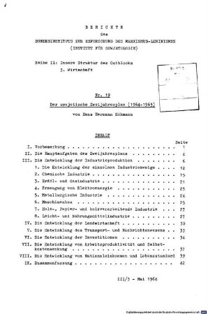 Der sowjetische Zweijahresplan : (1964 - 1965)