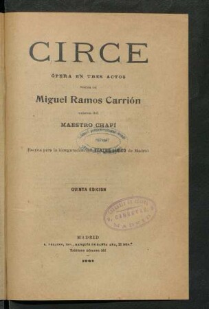 Circe : ópera en tres actos
