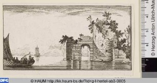 Seelandschaft mit Boot und Ruine