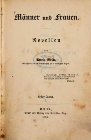 Männer und Frauen : Novellen von Amely Bölte, 1