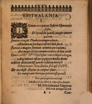 Nuptiis Feliciter Coeptis Philippi Ernesti Forsteri I.U. Licentiati Clarissimi, Reipubl. Francohusanae Syndici Gravissimi, Sponsi, Et MarthaeCatharinae WeidenmulleroMattenburgicae Sponsae Lectissimae, Pie Precantur Bene Faventes, Celebratis Gothae XXII. Iunii An. M.DC.XLVI.