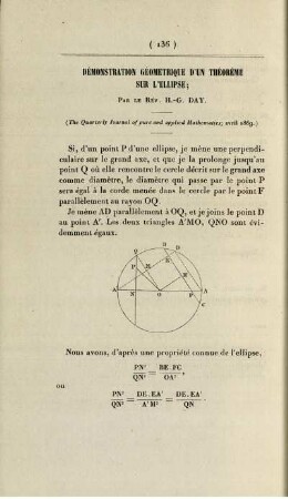 Démonstration géometrique d'un théorème sur l'ellipse.