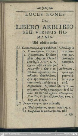 Locus Nonus De Libero Arbitrio Seu Viribus Humanis