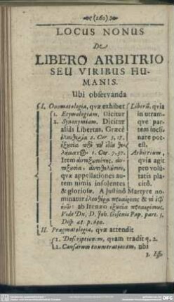Locus Nonus De Libero Arbitrio Seu Viribus Humanis