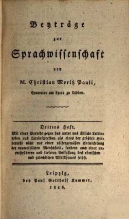 Beyträge zur Sprachwissenschaft, 1,3. (1816)