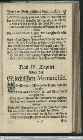 Das IV. Capitel. Von der Griechischen Monarchie