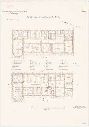 Landwirtschaftliche Versuchsanstalt, Bromberg Agrikultur-Chemisches und Bakteriologisches Institut: Grundriss Erdgeschoss Obergeschoss 1:100