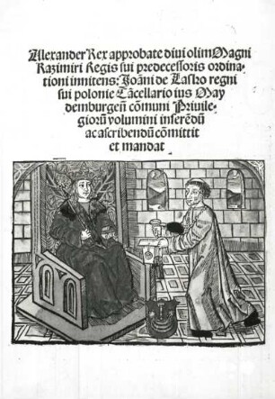 Jan Kaski: Commune Poloniae Regni privilegium mit drei Holzschnitten und Druckermarke