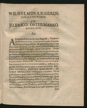 Wilhelmus. Leiserus. Iurr. D. & Antecessor. Dn. Jo. Erico. Ostermanno. Affini. Suo. Sal.