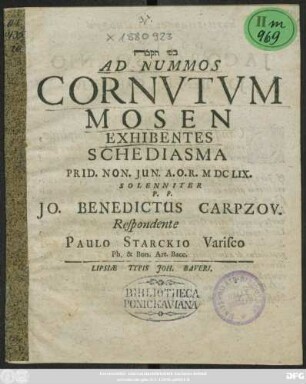 Ad Nummos Cornutum Mosen Exhibentes Schediasma