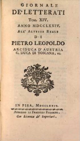 Giornale de'letterati. 14, 14. 1774