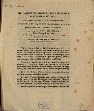 De commercio formae atque materiae, 4