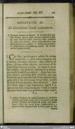 Observatio XV. De alienatione feudi voluntaria