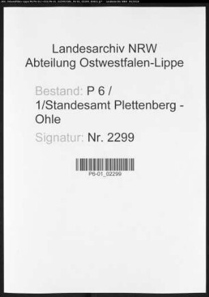 Sterberegister Standesamt Plettenberg-Ohle