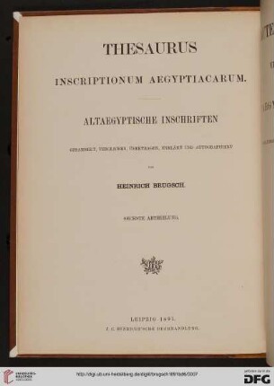 Band 6: Thesaurus inscriptionum Aegyptiacarum: altaegyptische Inschriften: Bautexte und Inschriften verschiedenen Inhaltes altaegyptischer Denkmaeler