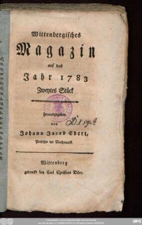 2: Wittenbergisches Magazin : auf das Jahr