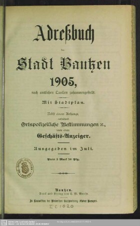 1905: Adreßbuch der Stadt Bautzen