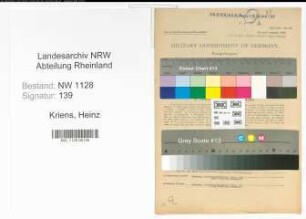 Entnazifizierung Heinz Kriens , geb. 25.01.1921 (Polizist)
