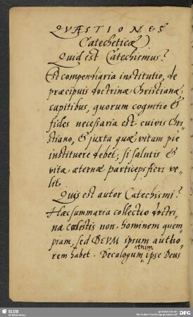 [Text:] Quaestiones catecheticae. Kurtze Fragstück uber den Catechismum.